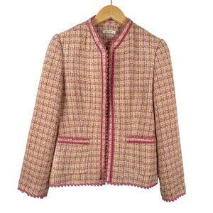Wanko Tweed‎ Pink velour trim Blazer old money classic  Feminine 90s sz L